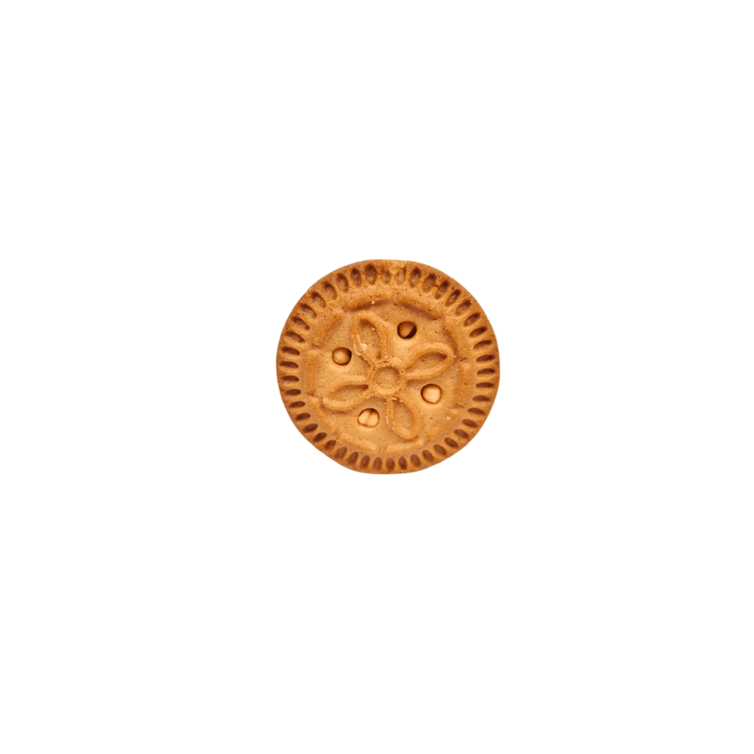 Round Parle Kreams Gold Orange cookie with decorative edge on a white background