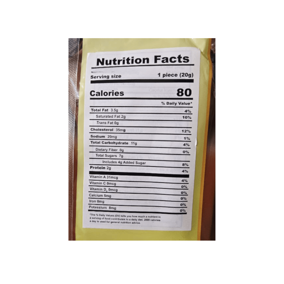 Mocca Cake nutrition facts label with a white background