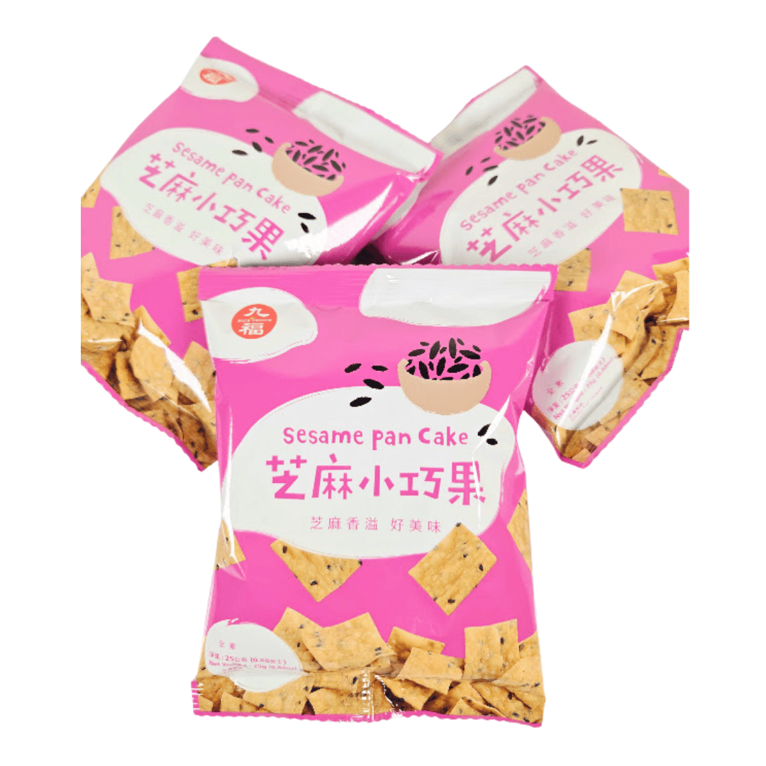 Three pink sesame pan cake cracker packages