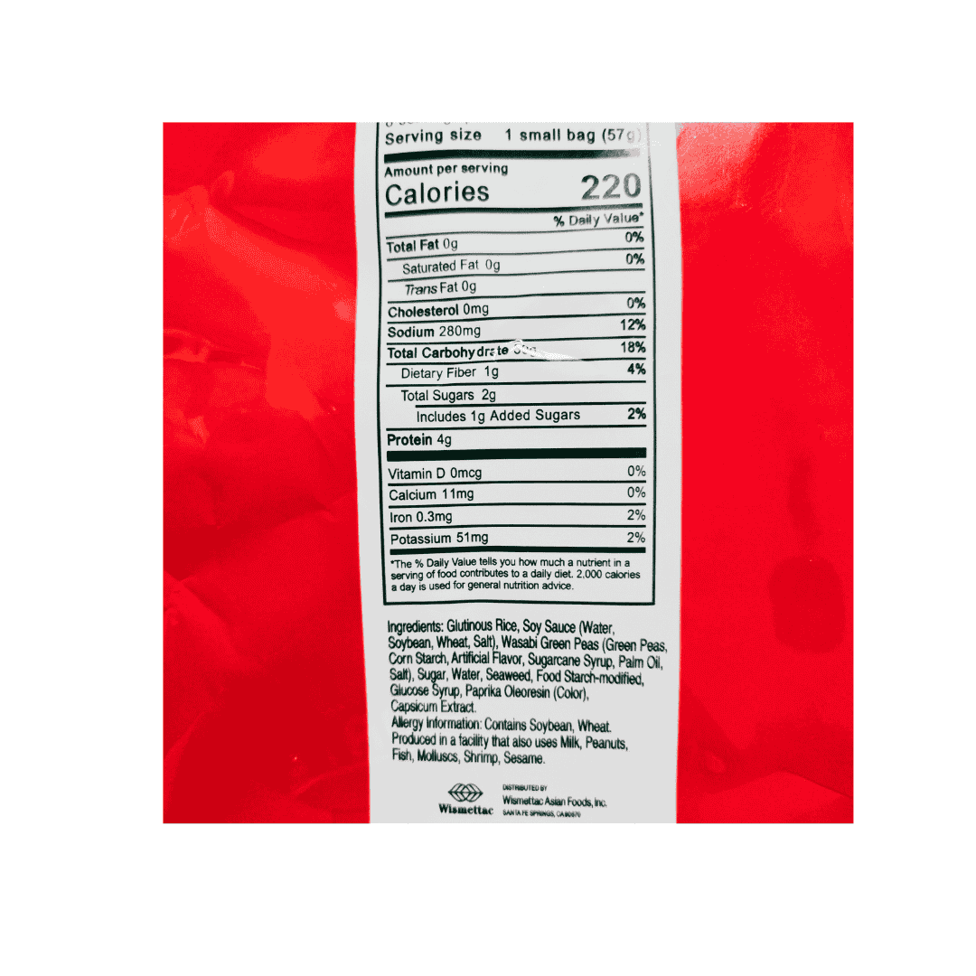 Red package with nutrition of Shirakiku 8 Mate Arare assorted rice crackers - HOT.