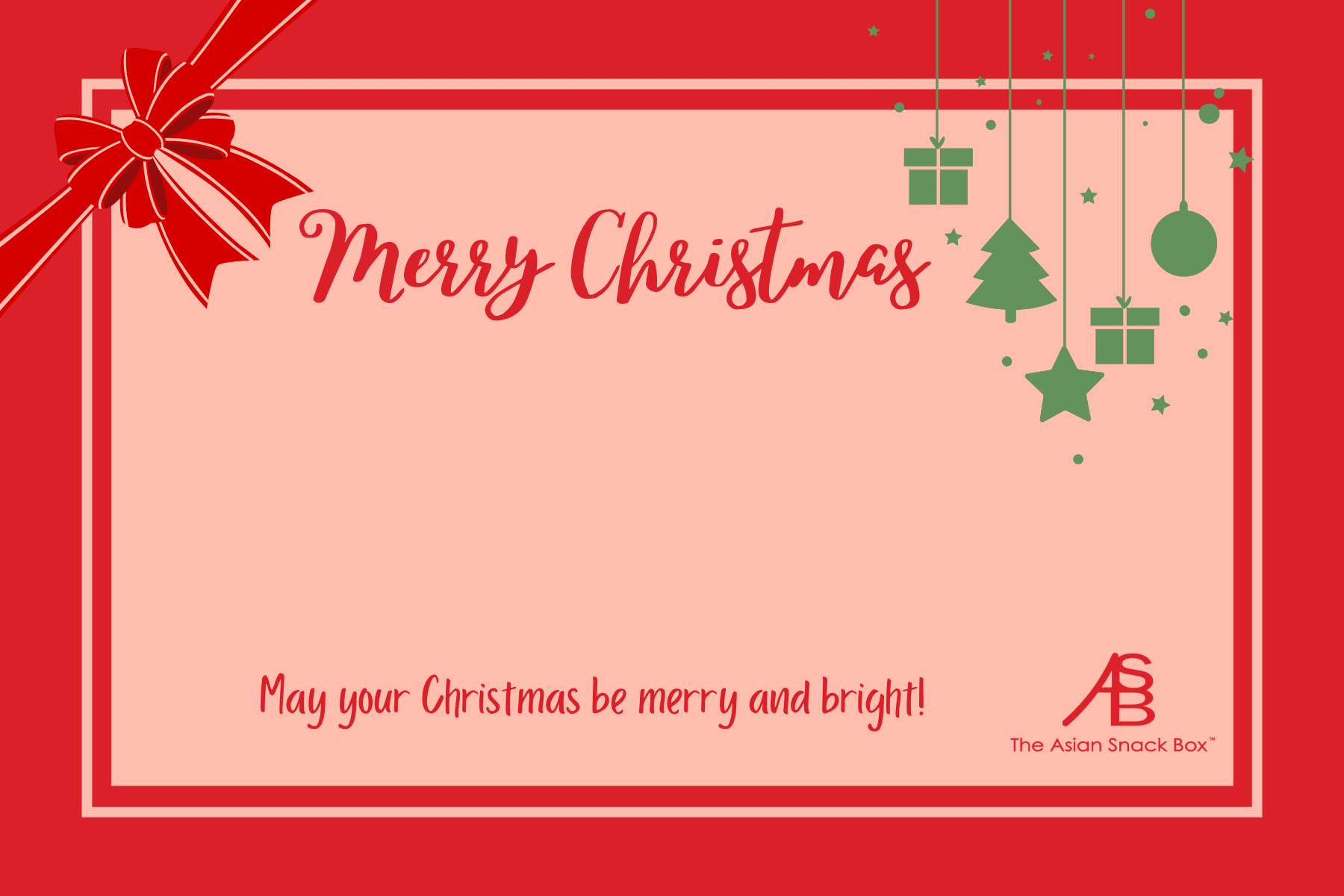 Christmas-themed card with 'Merry Christmas' text and decorative elements on a red background.