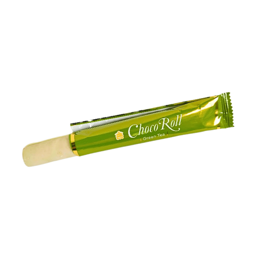 Choco Roll Green Tea filling with coated white chocolate