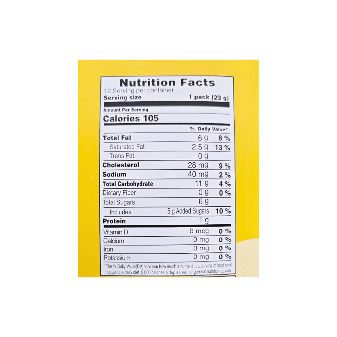 Nutrition facts label on a yellow background