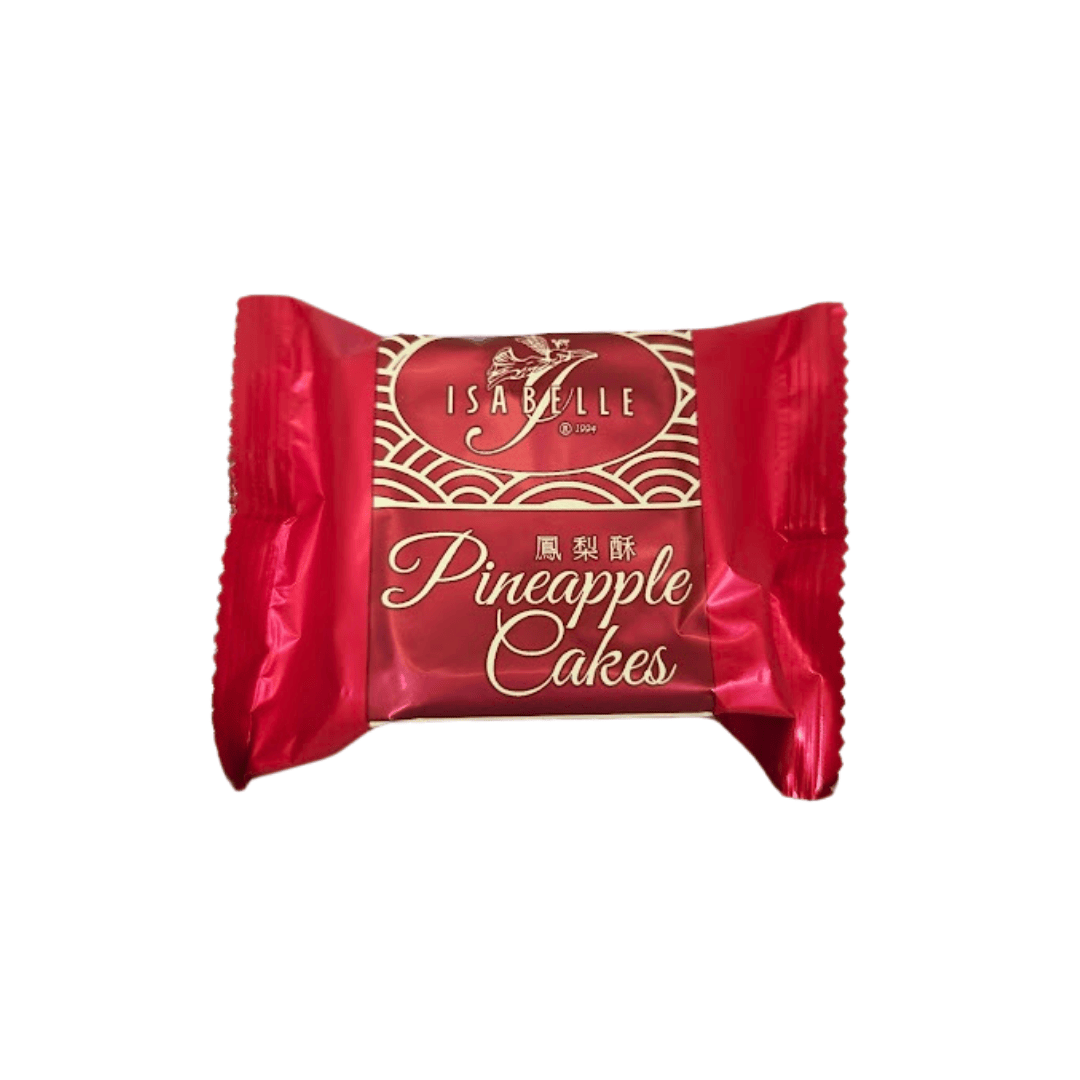 Isabelle Pineapple Cake in red packaging with gold lettering.
