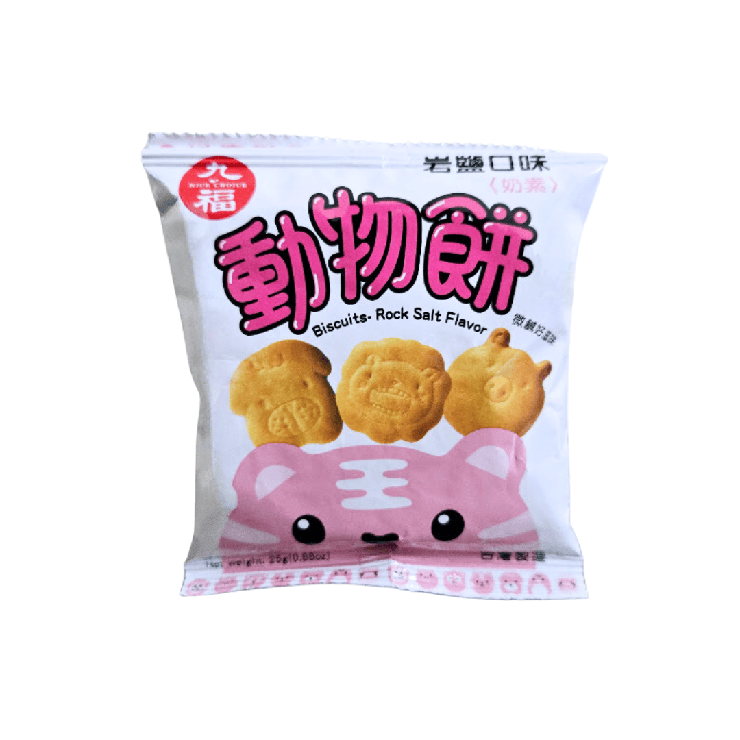 Packaging of Nice Choice Rock Salt Animal Biscuits featuring animal-shaped cookies with rock salt flavor.