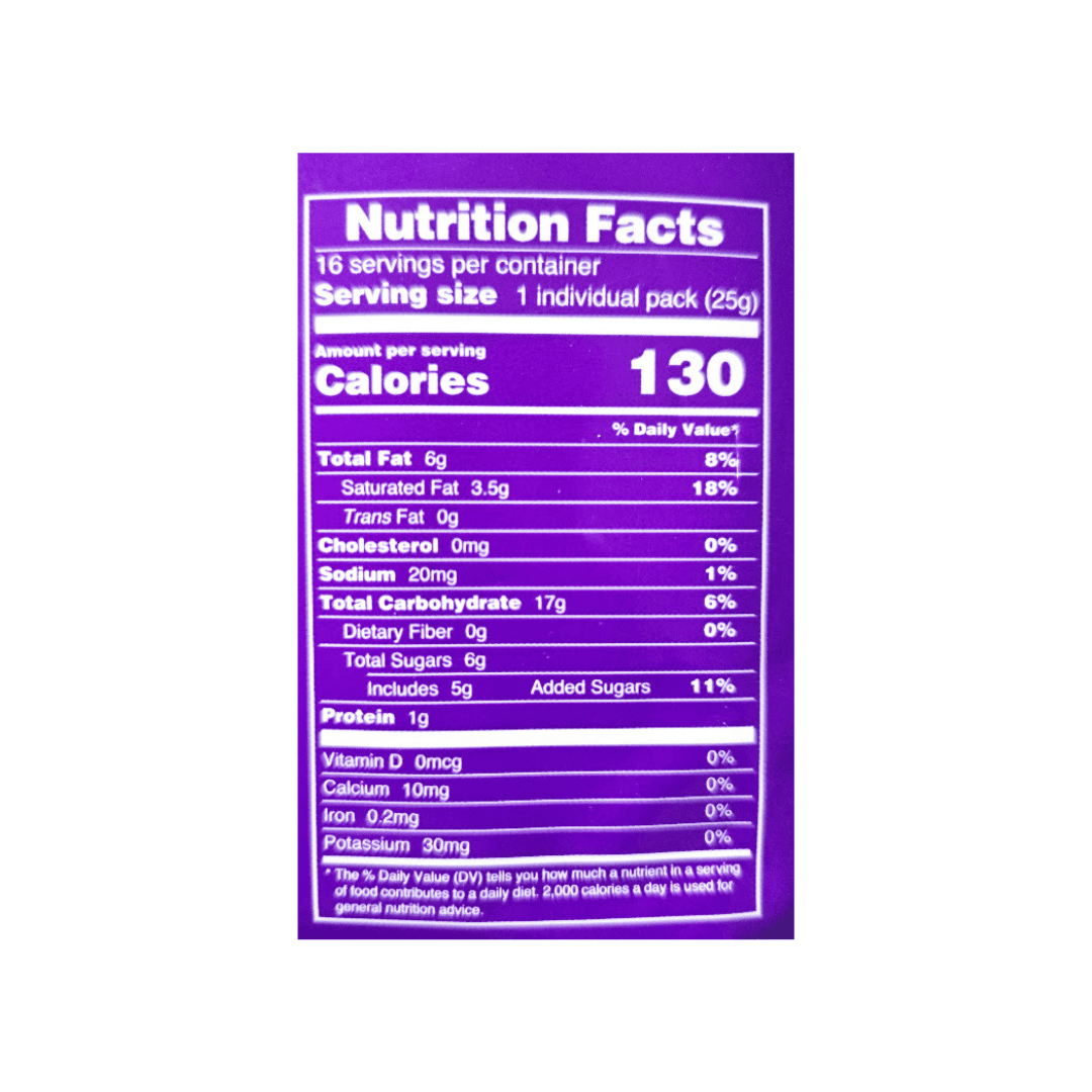 Nutrition Facts of I Mei Taro Cream Wafer