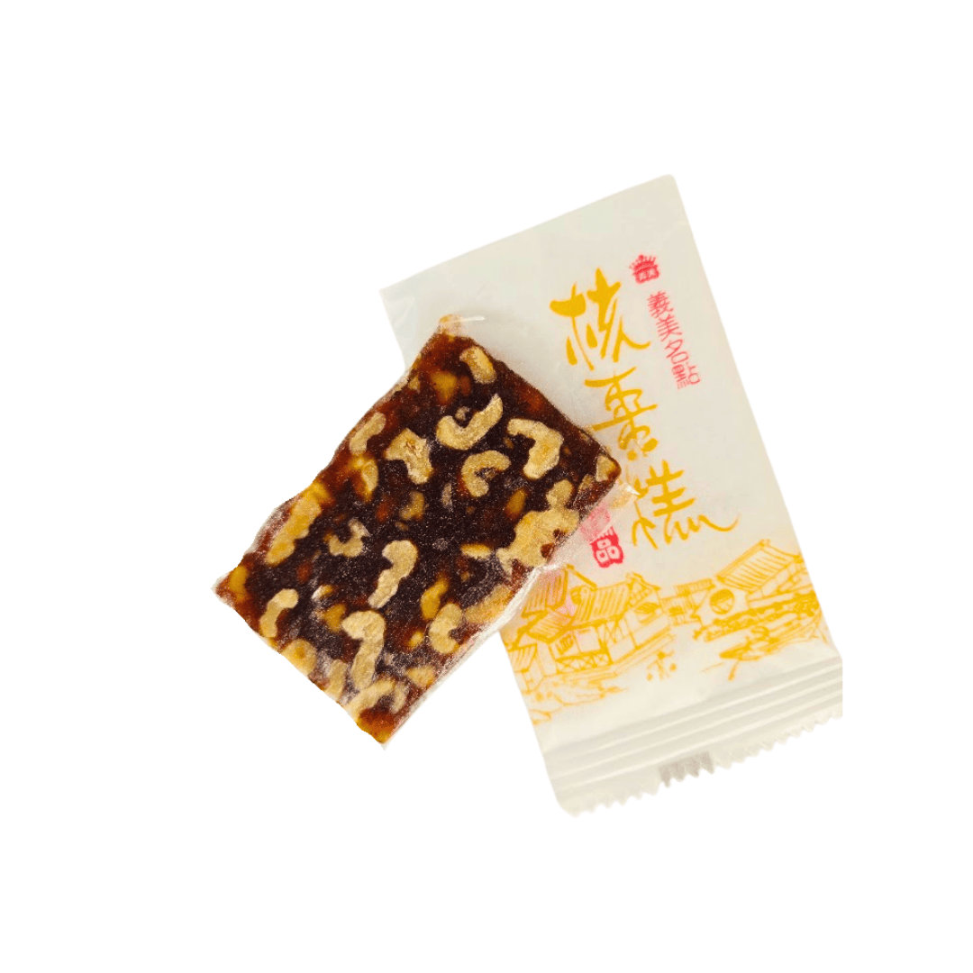 Walnut date thin bar snack from Taiwan out of package on a white background